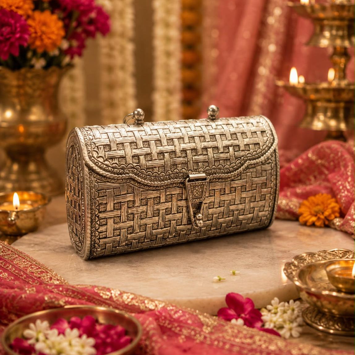 The Woven Heritage Silver Clutch